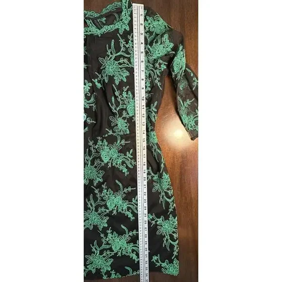 Hailey By Adrianna Papell Evening Dress Green Lace Embroidery Long Sleeve Sz-8 - Picture 14 of 16